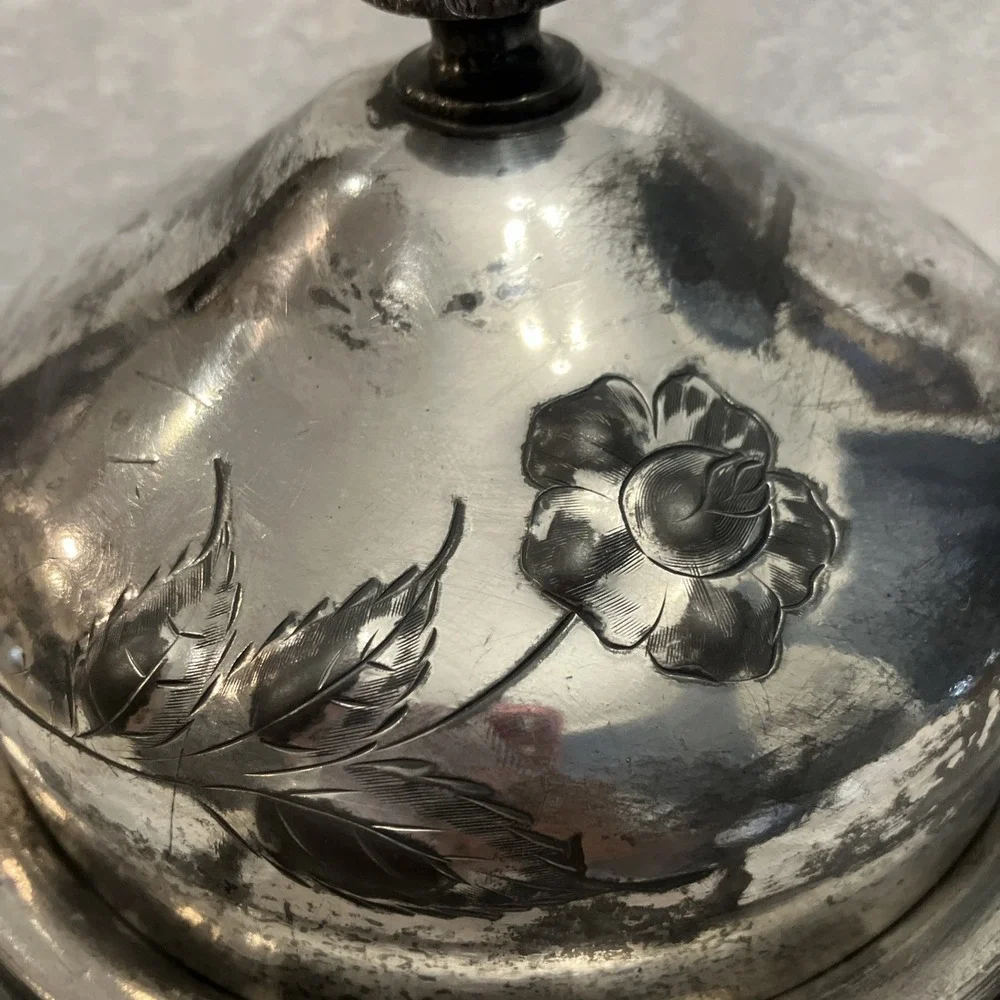 Vintage Webster Silver Plated Butter Dish Cover Handles Raised Etched Rose 645